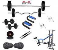 Body Tech 30 Kg Home Gym Combo with 8-in-1 Multi Purpose Bench + 4 Iron Rods Fitness Kit Combo-BT8IN30