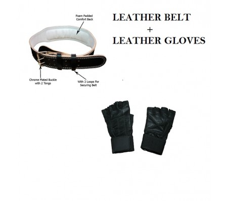 Combo Deal..!! Leather Belt + Leather Gym Gloves