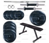 Mini Home Gym Package 22 kg Plates + Flat bench + 5 Ft Bar + Dumbells Rods + Locks