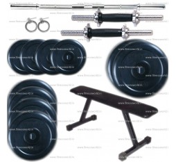 Mini Home Gym Package 22 kg Plates + Flat bench + 5 Ft Bar + Dumbells Rods + Locks