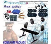 36 KG  HOME GYM PACKAGE, PLATES + RODS + BENCH + GLOVES + DIPS + GRIPPER + ROPE + BANDS & LOTS MORE