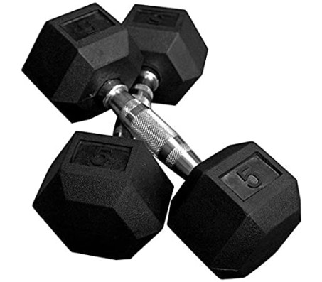 Body Maxx 5 kg x 2 Rubber Coated Professional Exercise Hex Dumbbells