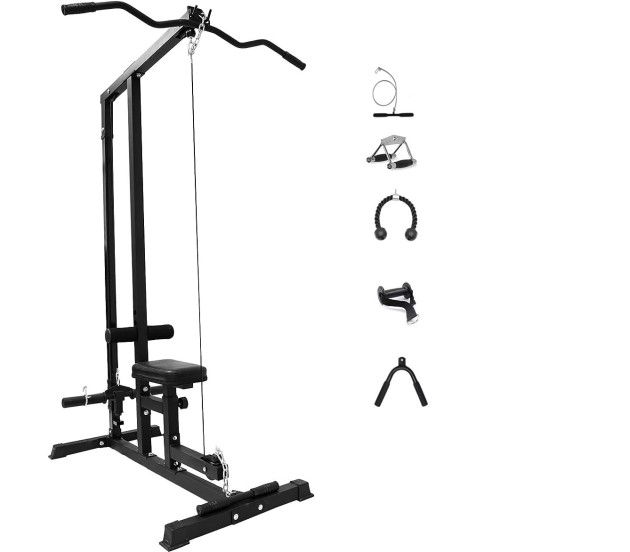 Body Maxx High LAT Pull Down Machine with High and Low Pulley and Accessories for Exercise