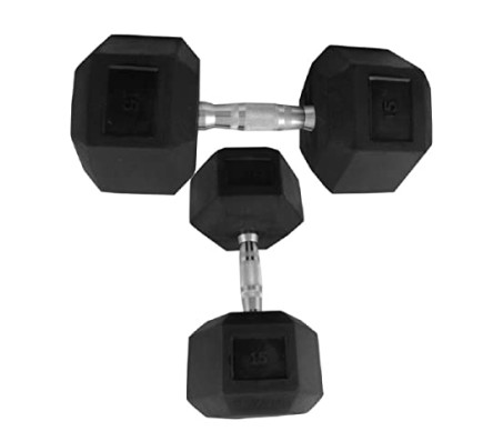 Body Maxx 15 kg x 2 Rubber Coated Professional Exercise Hex Dumbbells