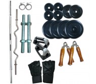 24 Kg Home gym package, Rubber plates + 4 rods + Gloves + gripper + push ups bars