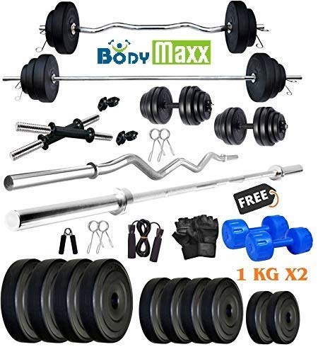 Body Maxx 35 Kg PVC Weight Plates, 5 and 3 ft Rod, 2 D. Rods Home Gym  Equipment Dumbbell Set.